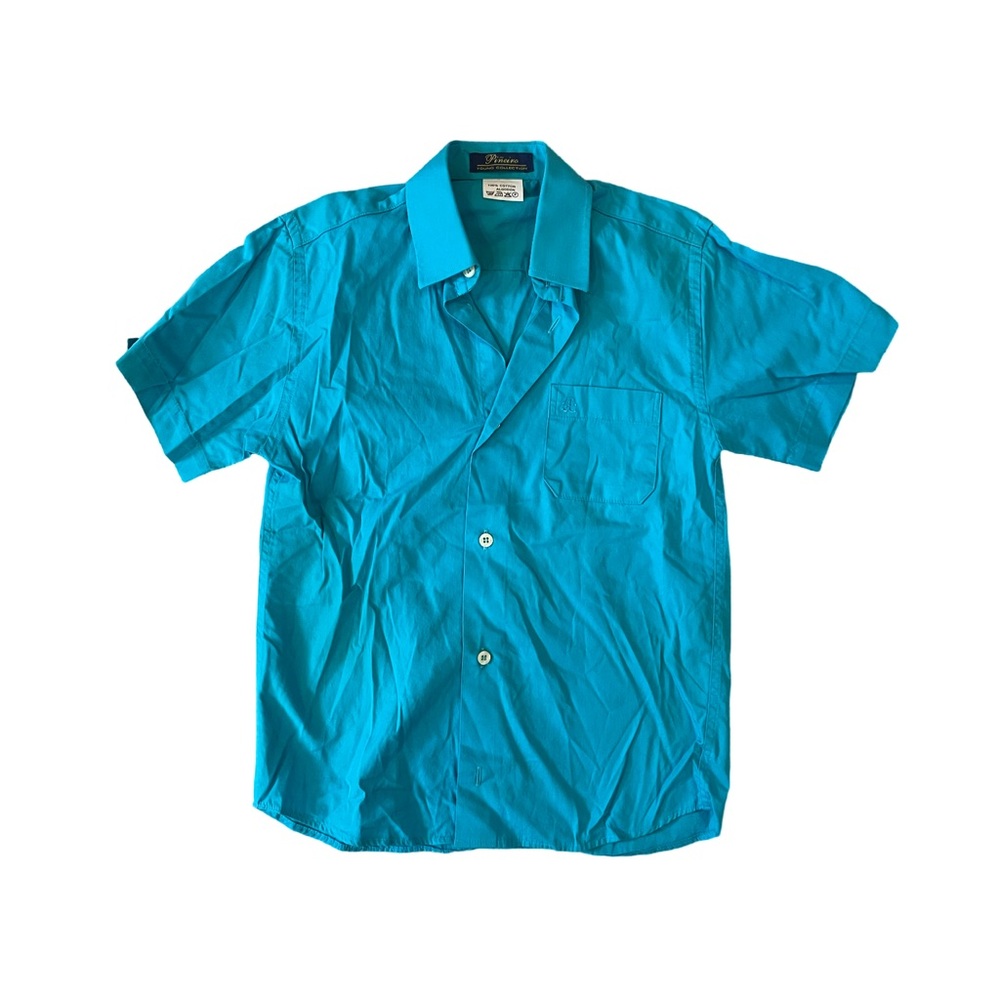 EUC Pineiro Boys L (Size 29) Turquoise Short Sleeve Button Down Shirt